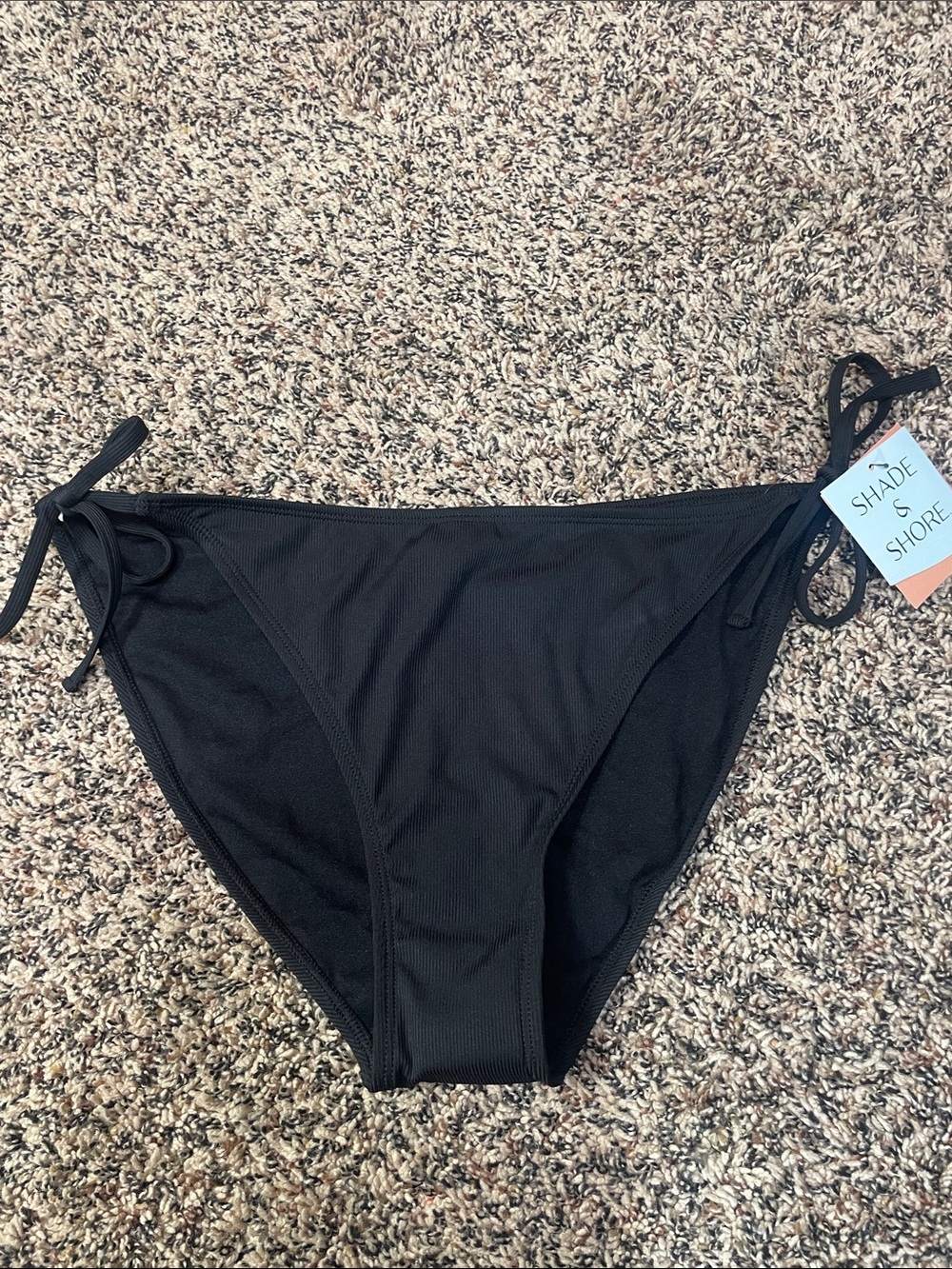 Shade & Shore Ribbed Black Tie-Side Bikini Bottom Size L | NWT